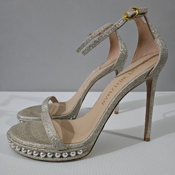 Stuart Weitzman Nudistdisco Pearl Heel 10.5 Metallic Stiletto Platform Evening - Picture 14 of 14